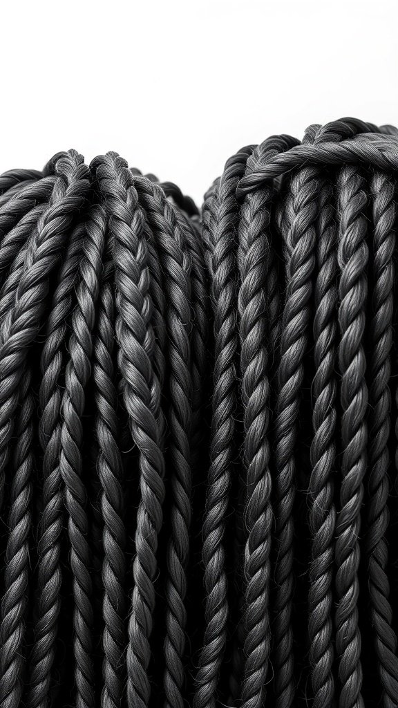 Close-up of braided hair extensions in various shades.
