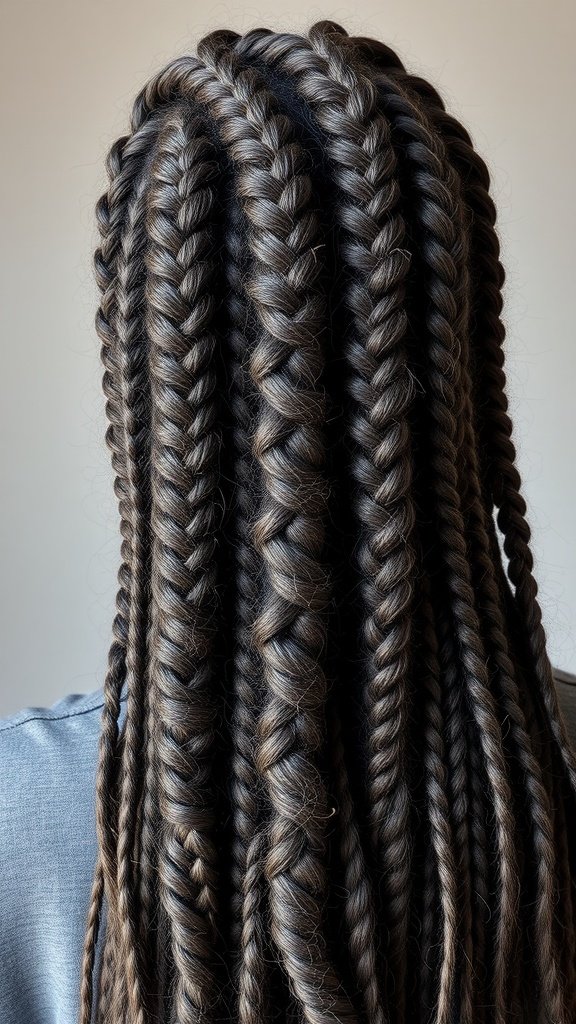 A close-up view of cute small knotless braids styled neatly.