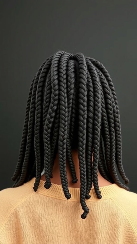 A close-up view of short bohemian knotless braids styled elegantly.