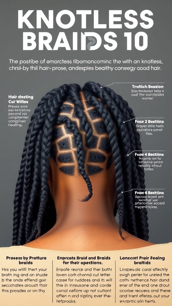 Image showing a close-up of knotless braids on a person's head, highlighting the neatness and style of the braids.
