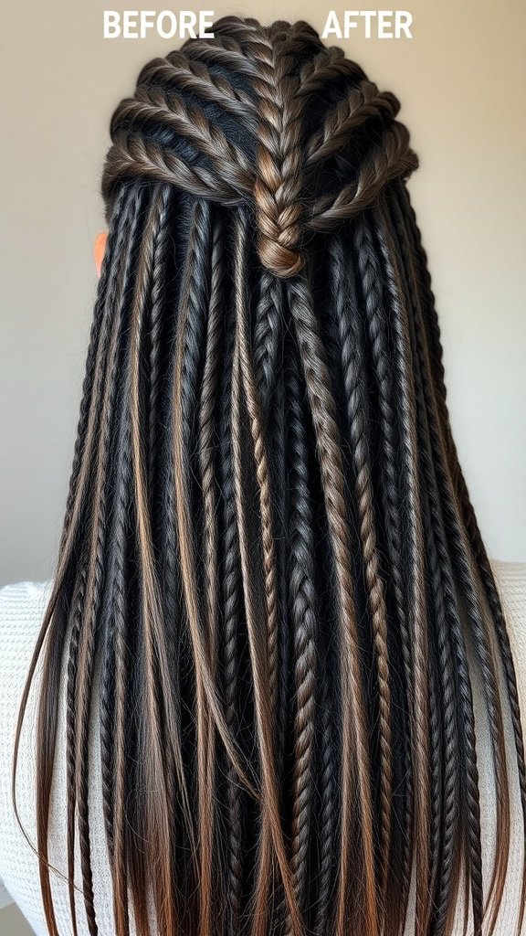 Before and after image of knotless braids transformation