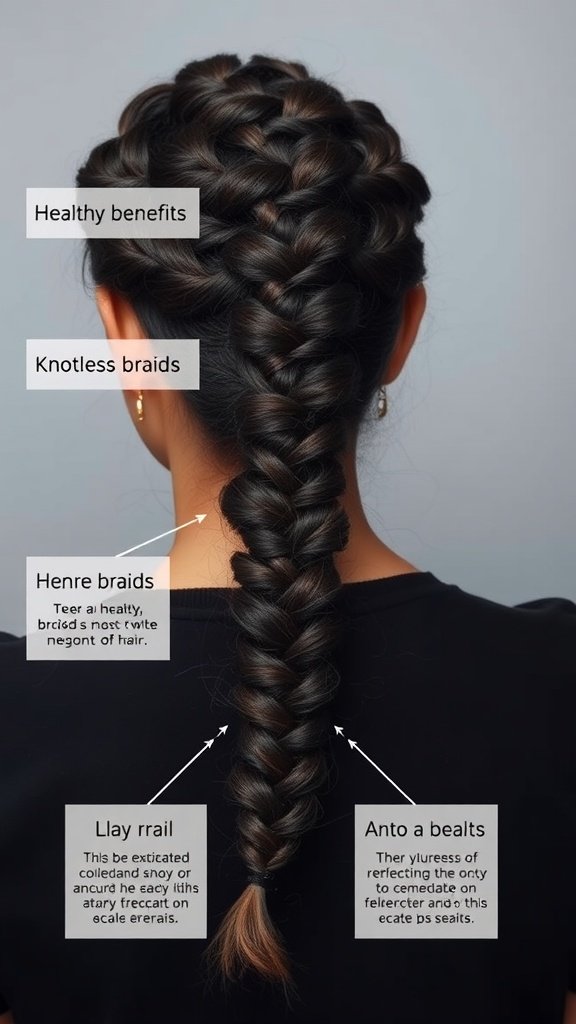A close-up view of long knotless braids, showcasing their neatness and healthy appearance.