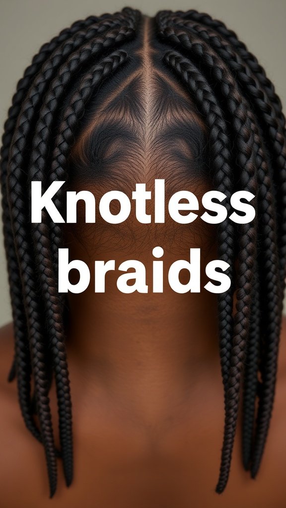 A close-up view of knotless braids, showcasing a neat and stylish hairstyle.