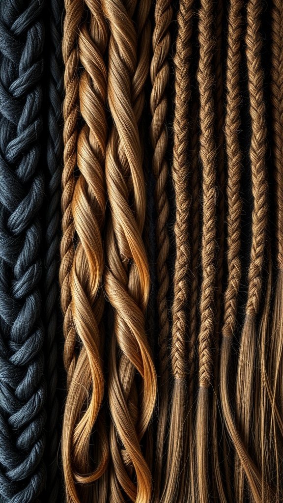 A variety of braided hairstyles showcasing different textures and styles.