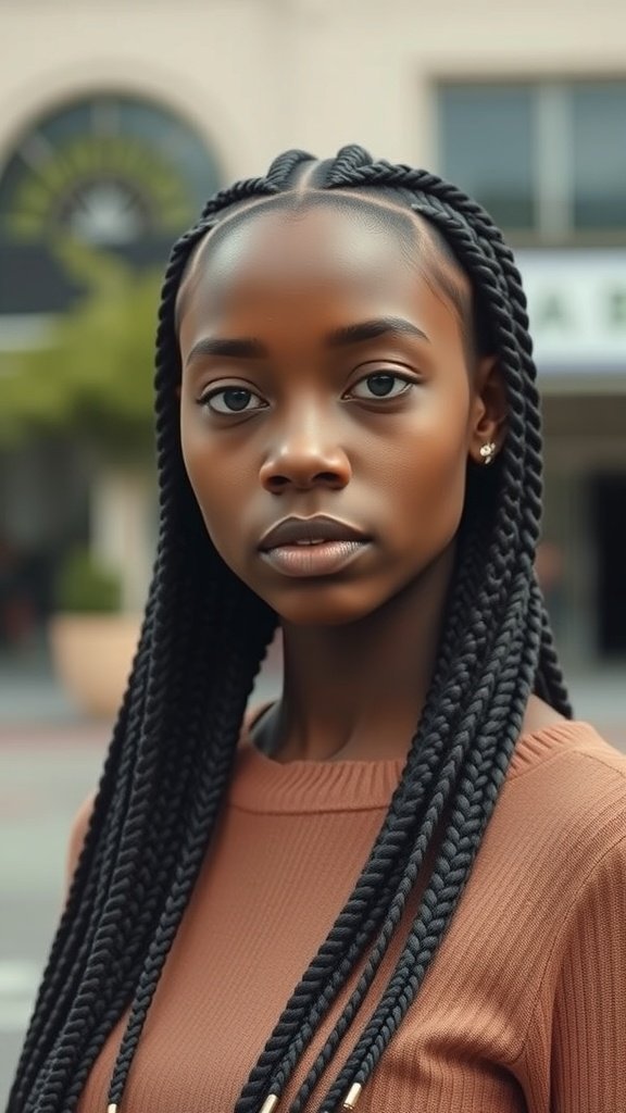 A woman with Bob Knotless Braids, showcasing a stylish and protective hairstyle.