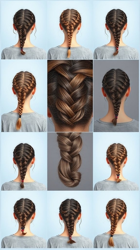 A collage of various knotless braid styles, showcasing different techniques and finishes.