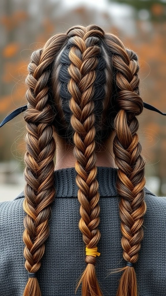 A close-up view of small boho knotless braids styled in a neat and trendy manner.