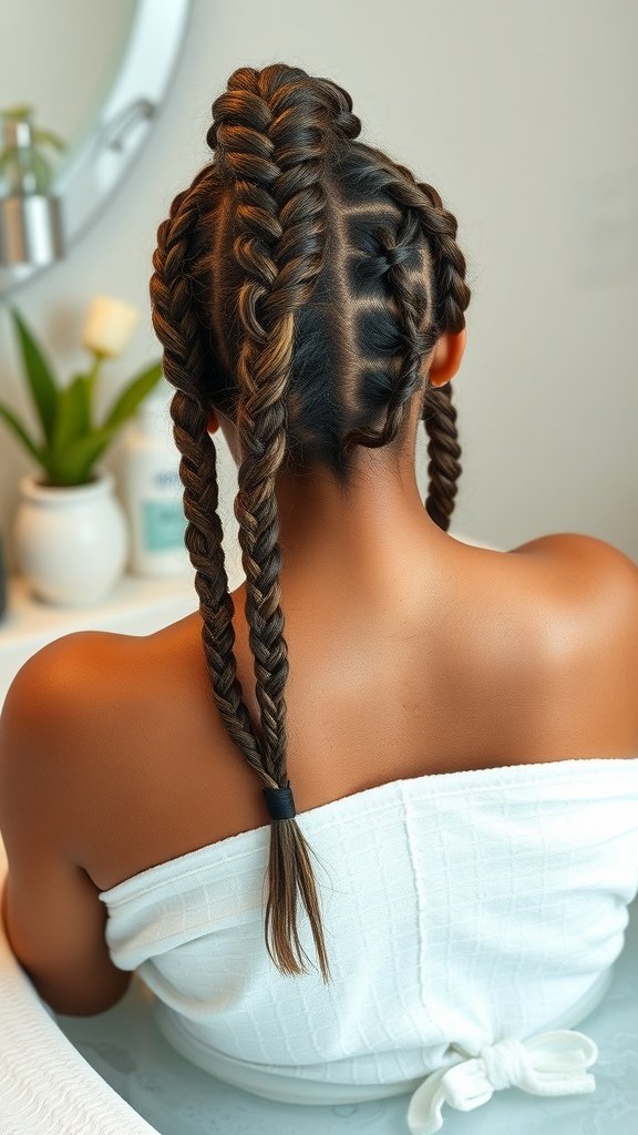 A person with small knotless braids styled elegantly, showcasing a protective hairstyle.