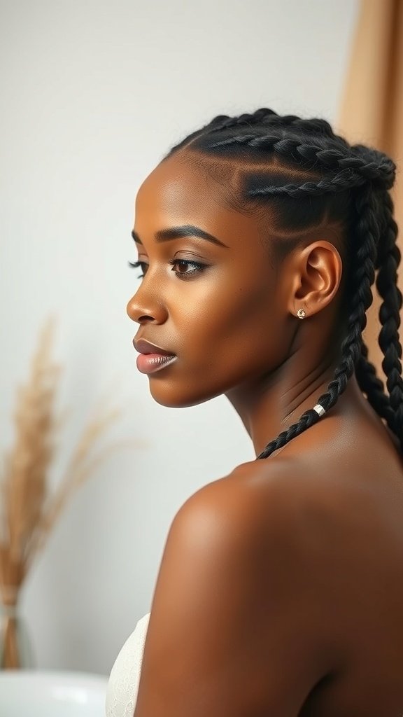 A woman with bob knotless braids, showcasing a stylish and elegant look.