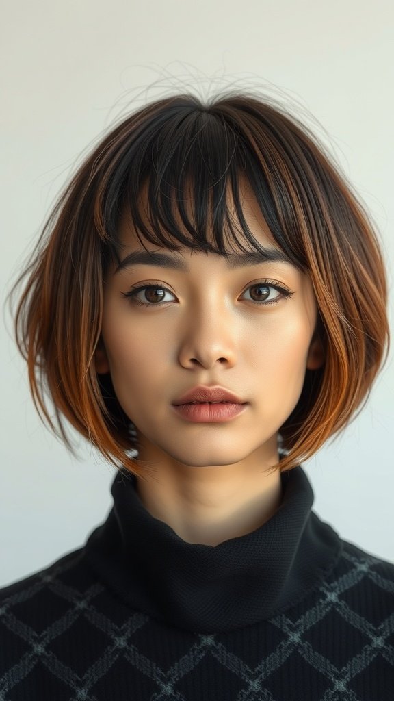 A woman with a stylish bob hairstyle featuring knotless braids.