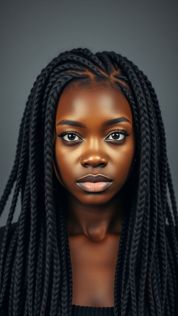 A close-up of a person with bob knotless braids, showcasing a stylish and elegant hairstyle.