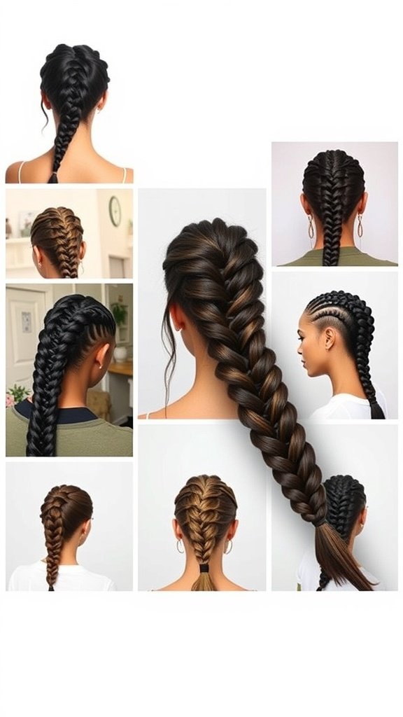 A collage of different styles of knotless braids, showcasing various techniques and designs.