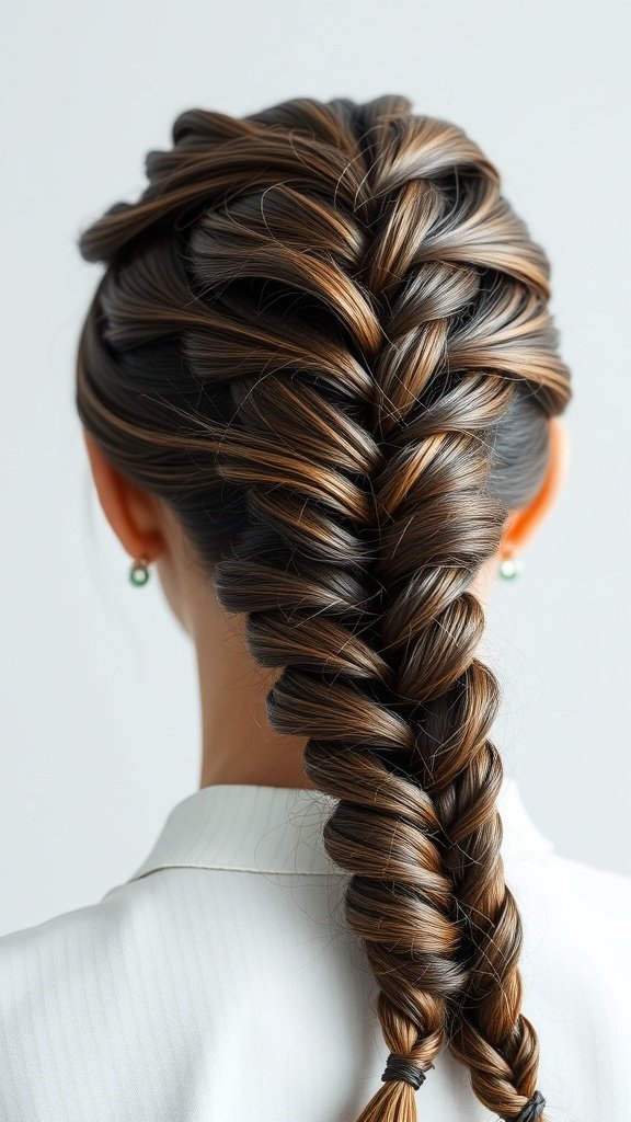 A close-up view of a beautifully styled knotless braid, showcasing a neat and professional appearance.