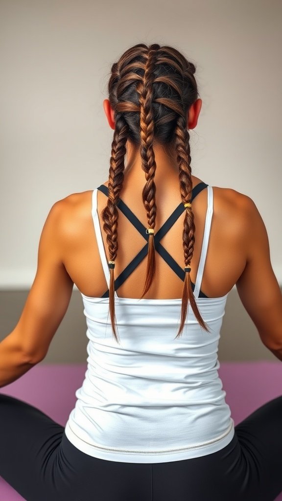A person with knotless braids, showing a back view, perfect for an active lifestyle.
