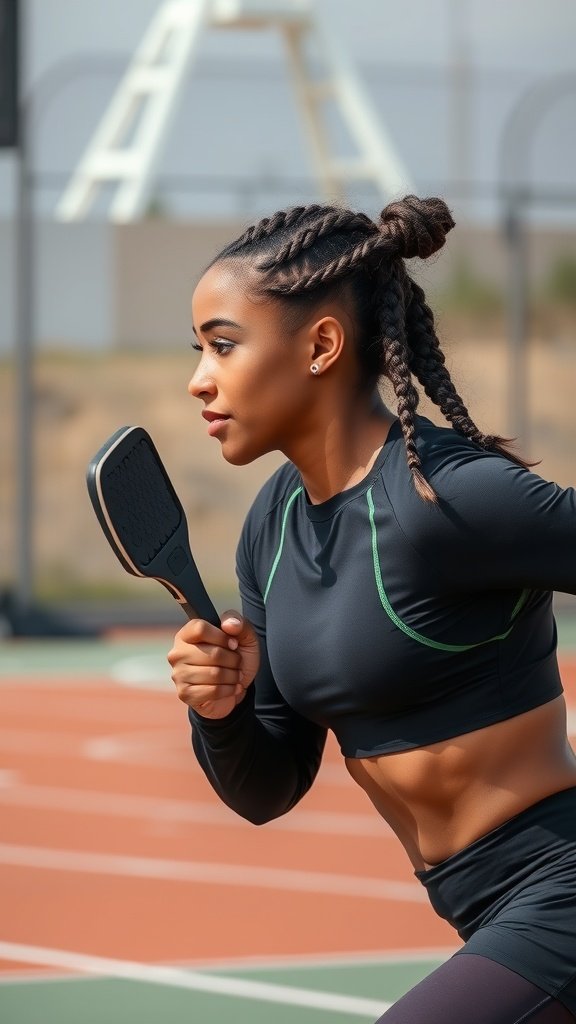A woman with knotless braids styled for an active lifestyle, showcasing curly ends.
