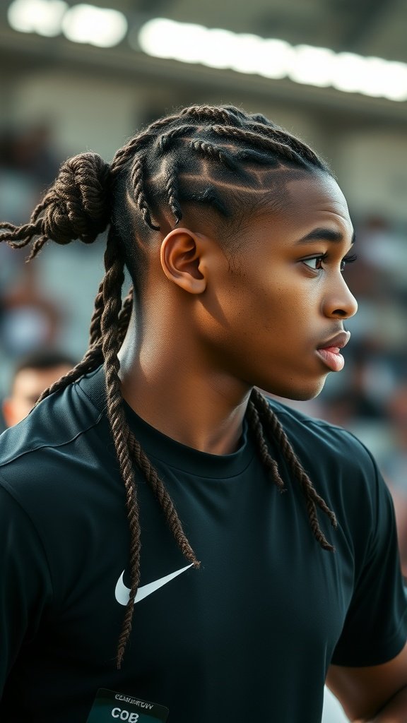 Athlete with Fulani knotless braids, showcasing a stylish and practical hairstyle.