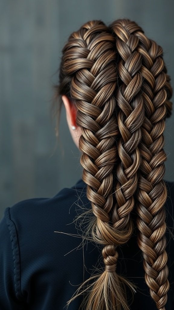 Close-up of two small knotless braids styled neatly.