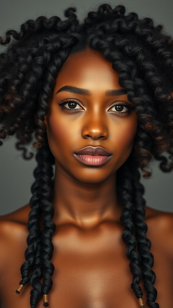 A woman with curly hair styled in knotless bob braids, showcasing a beautiful protective hairstyle.