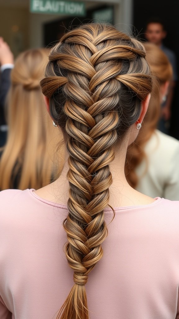 A close-up view of a beautifully styled knotless braid.