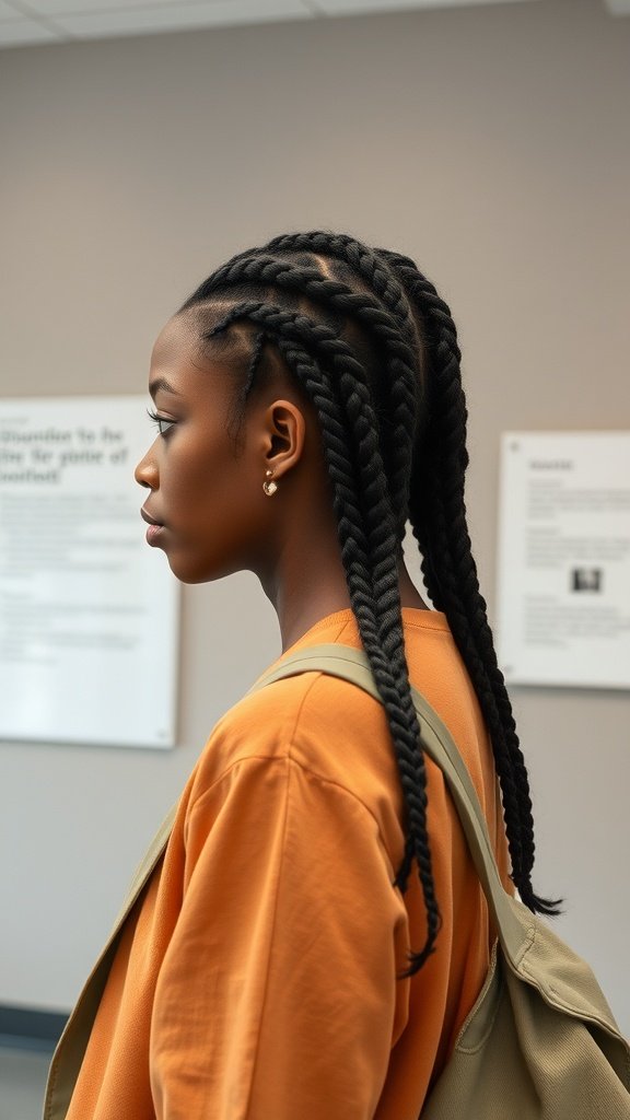 A person with stylish knotless braids, showcasing a modern and trendy hairstyle.