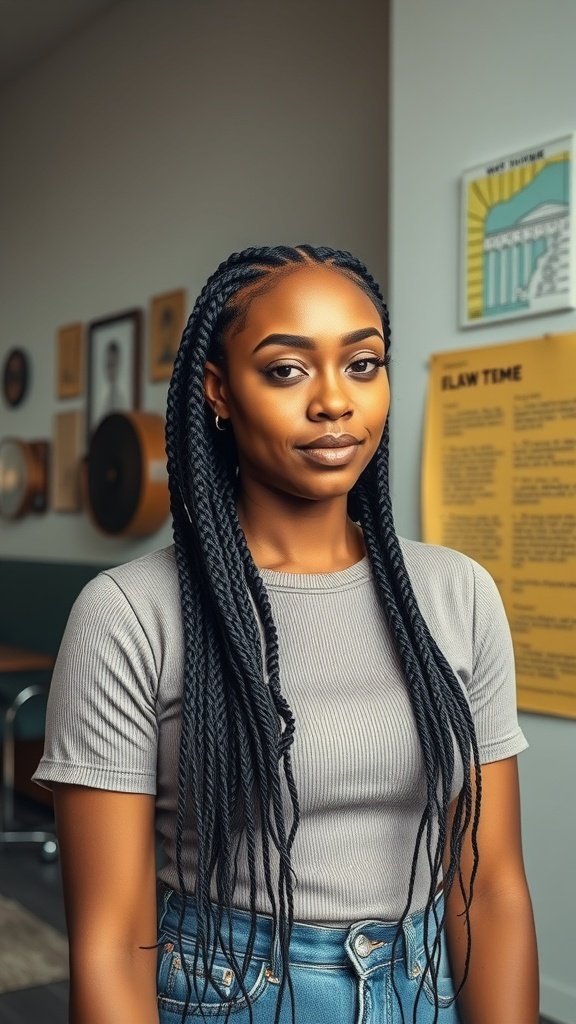 A woman with knotless bob braids, showcasing a stylish and modern look.