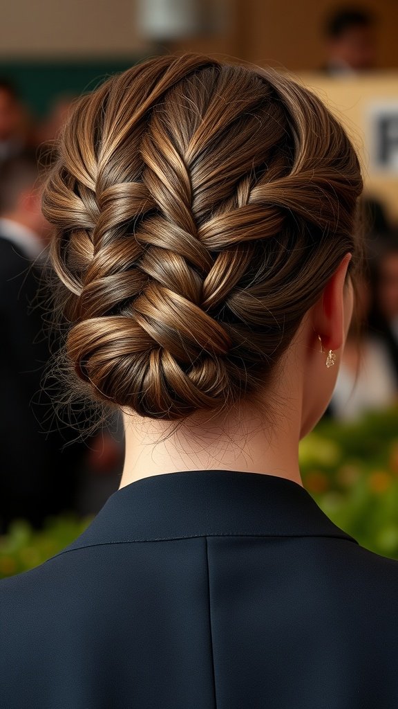 A stylish knotless braid hairstyle suitable for formal events.