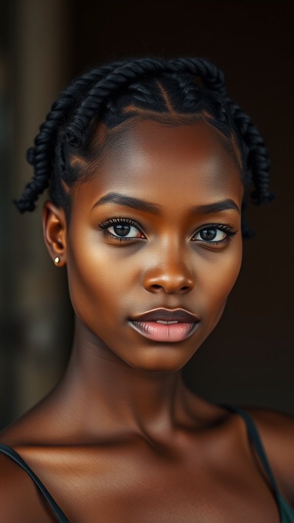 A close-up of a person with knotless braids and curly ends, showcasing a stylish protective hairstyle.