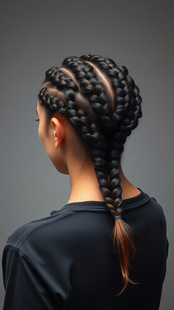A person with xs knotless braids styled in a sleek and trendy manner.