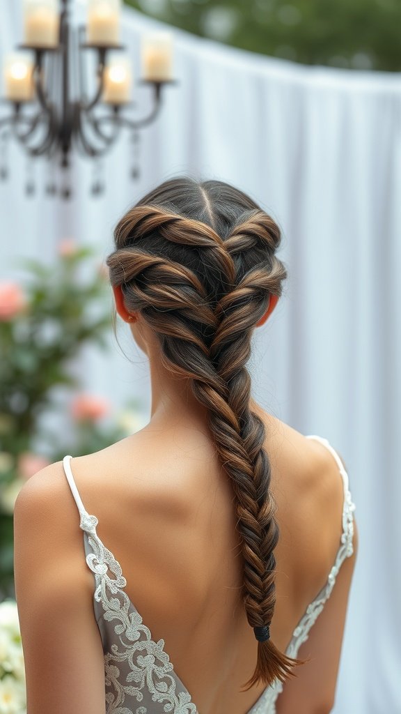 A woman with stylish knotless braids, showcasing an elegant hairstyle for a special occasion.