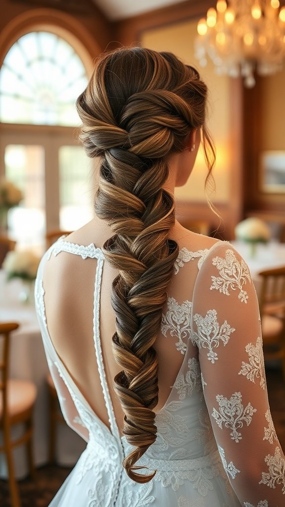 A woman with a beautiful knotless braid styled with curls, wearing an elegant dress.