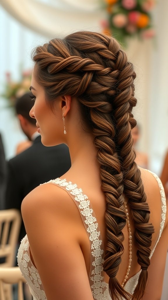 A woman with stylish knotless braids, showcasing an elegant hairstyle suitable for special occasions.