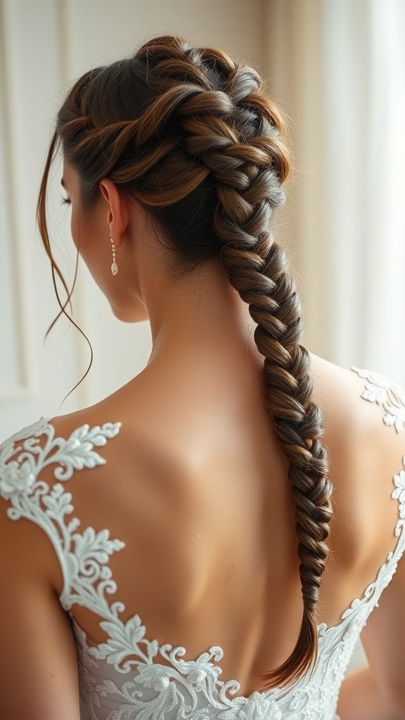 A woman with medium knotless braids styled elegantly for a special occasion.