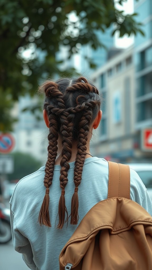 A person with stylish knotless braids, showcasing a trendy hairstyle perfect for travel.