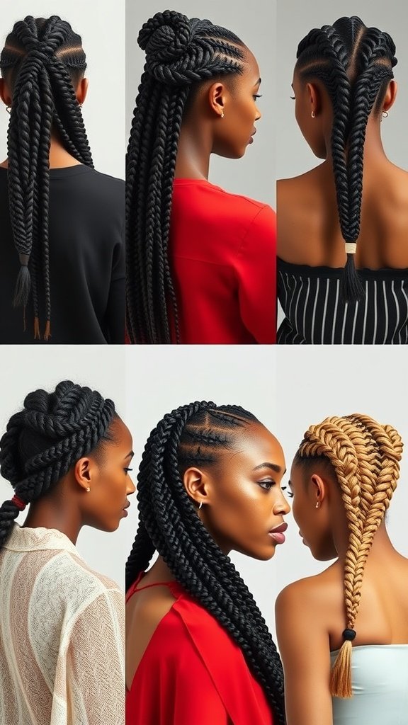 A collage of various knotless braid styles showcasing creativity and cultural significance.