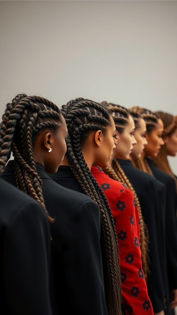 Models showcasing knotless braids in a fashion setting