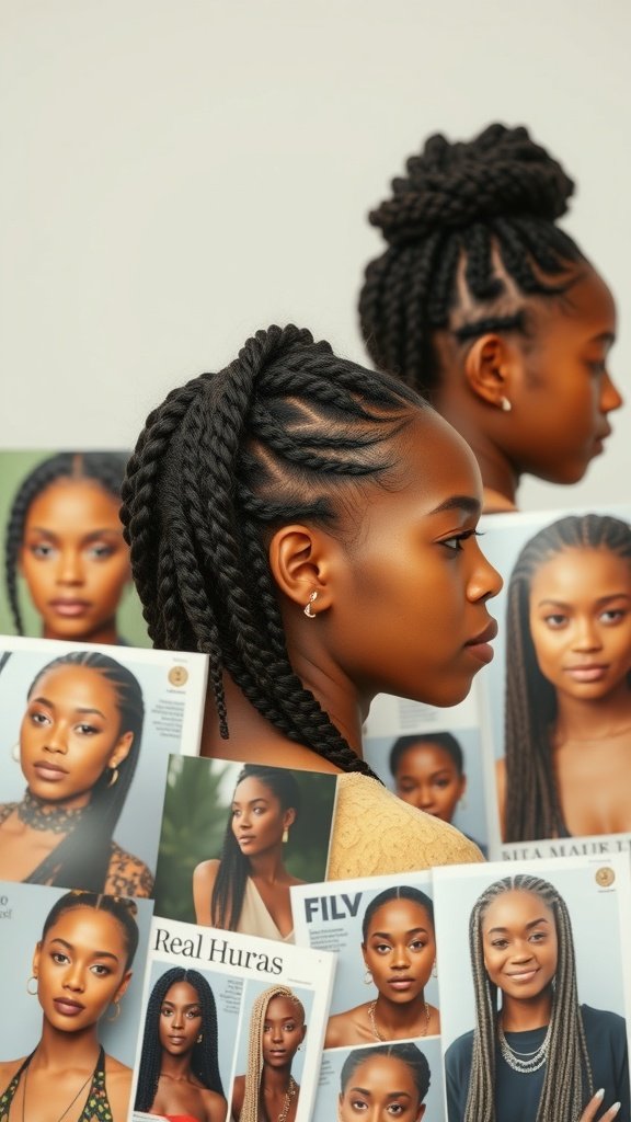 Two women with stylish knotless braids, showcasing different hairstyles and trends in hair fashion.