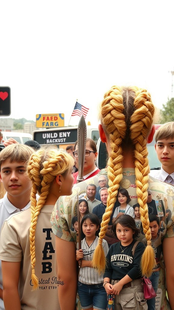 A group of individuals with honey blonde knotless braids, showcasing a trendy hairstyle in a casual setting.