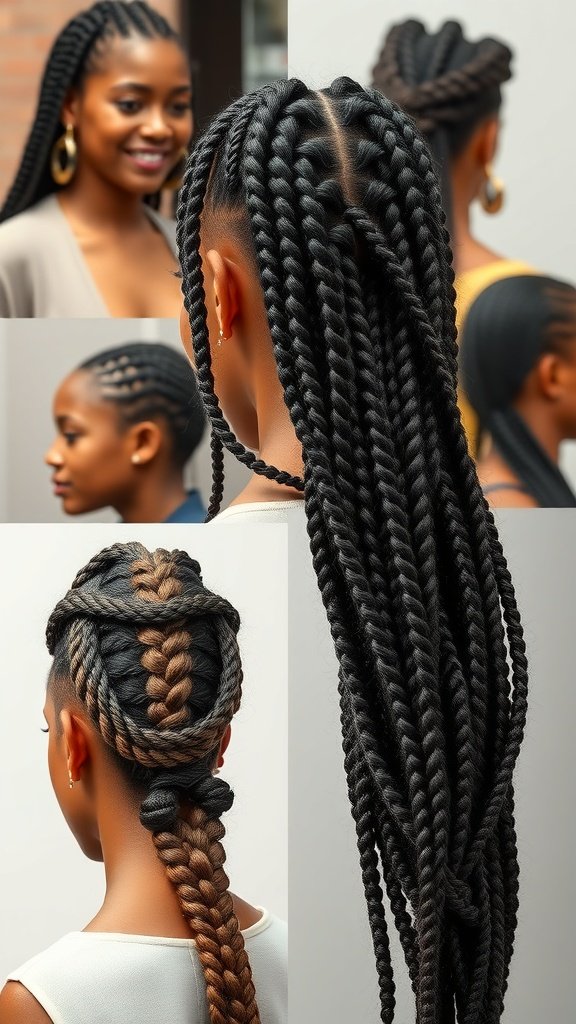 A collage of women showcasing different styles of knotless braids, highlighting their beauty and versatility.