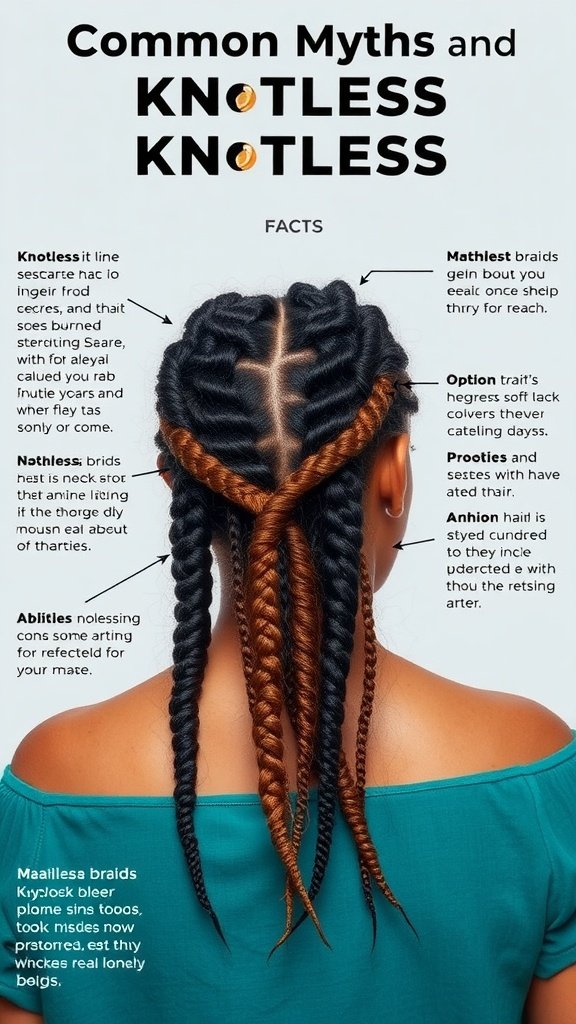 Image showing common myths and facts about knotless braids.