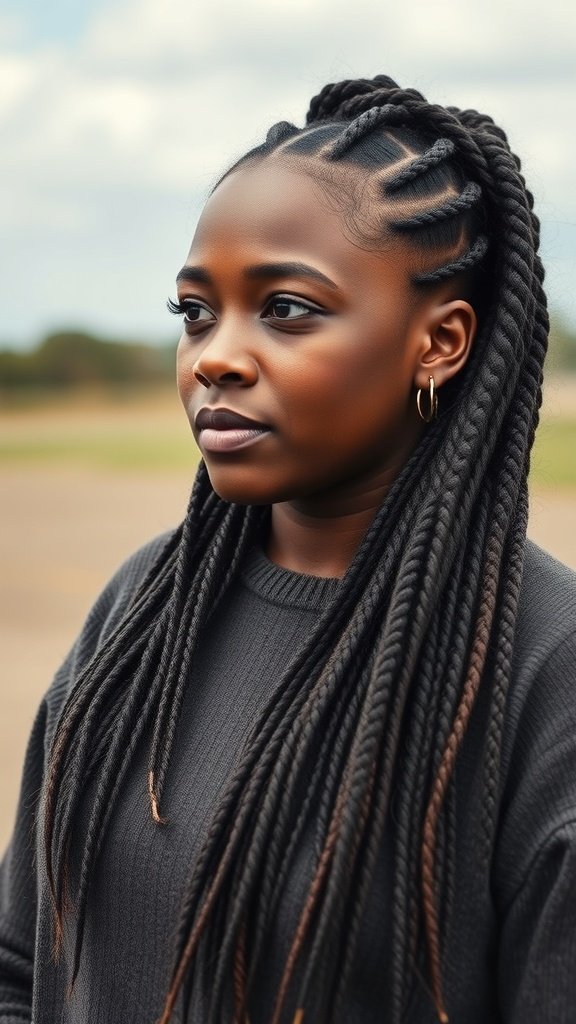 A young woman with xs knotless braids, showcasing a stylish and protective hairstyle.