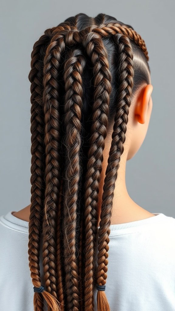 A close-up view of neatly styled knotless braids, showcasing their intricate design and elegance.