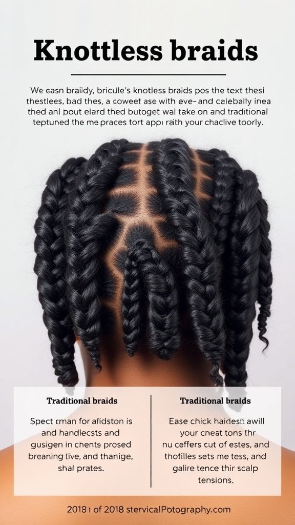 Comparison of knotless braids and traditional braids, showcasing their different techniques and styles.