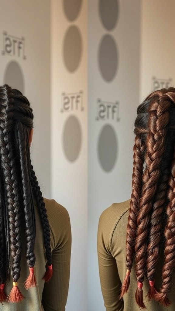 Comparison of traditional braids and knotless braids, showcasing different styles and textures.