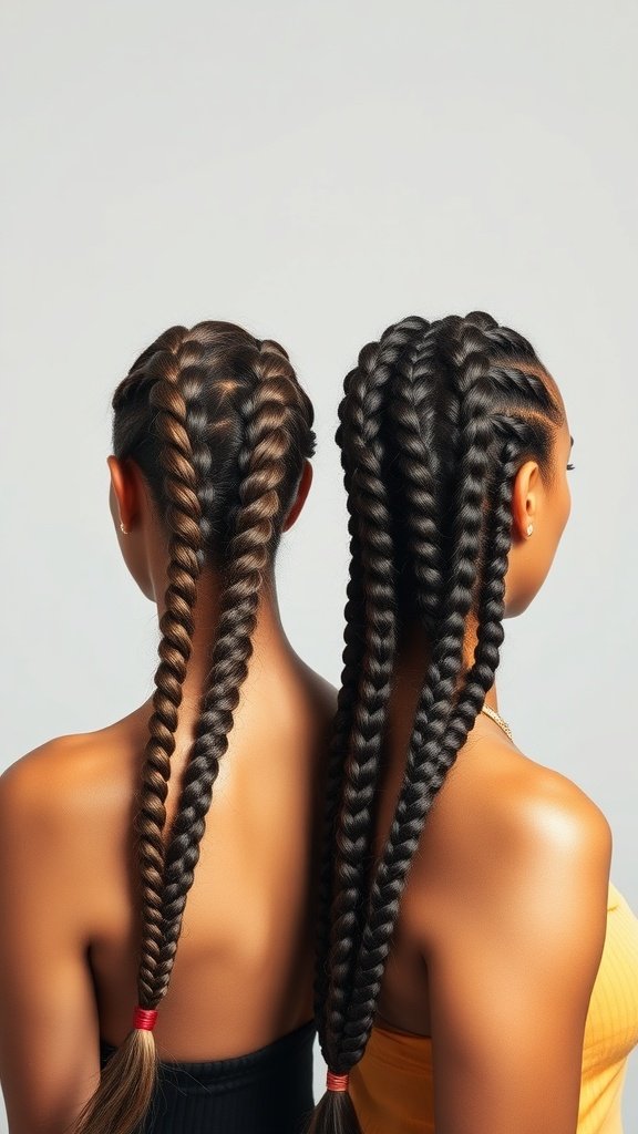 Comparison of knotless braids and traditional braids on two women