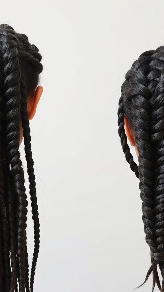 Two sets of long knotless braids showcasing a smooth and seamless appearance.
