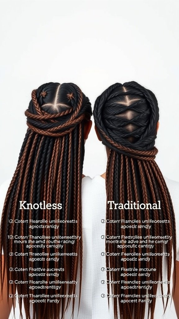 Comparison of knotless and traditional braids