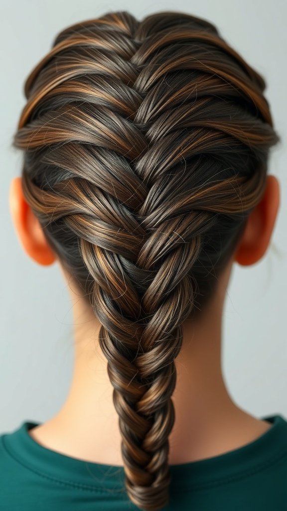 A close-up view of a person's back with knotless braids styled in a center part.