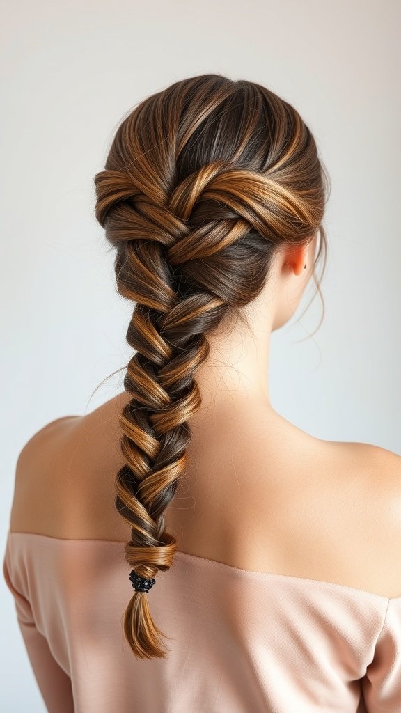 A woman with a stylish knotless braid hairstyle, featuring a center part and blended colors.