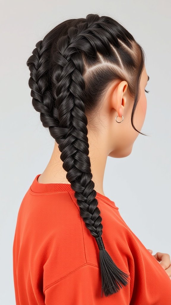 A woman with knotless braids styled into a chic side ponytail, showcasing a neat and polished look.