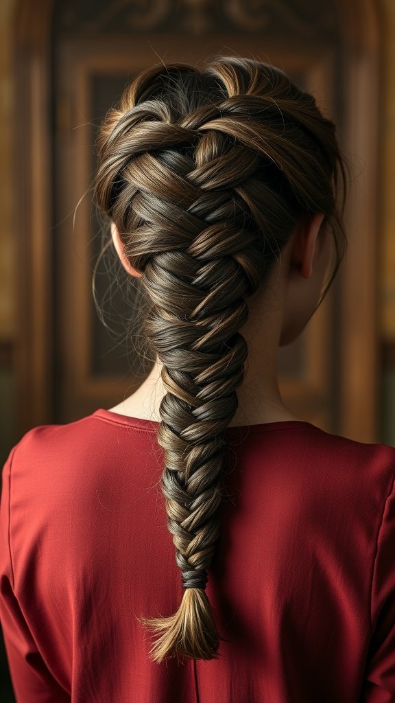 A classic knotless braid hairstyle, showcasing a long, intricately woven braid.
